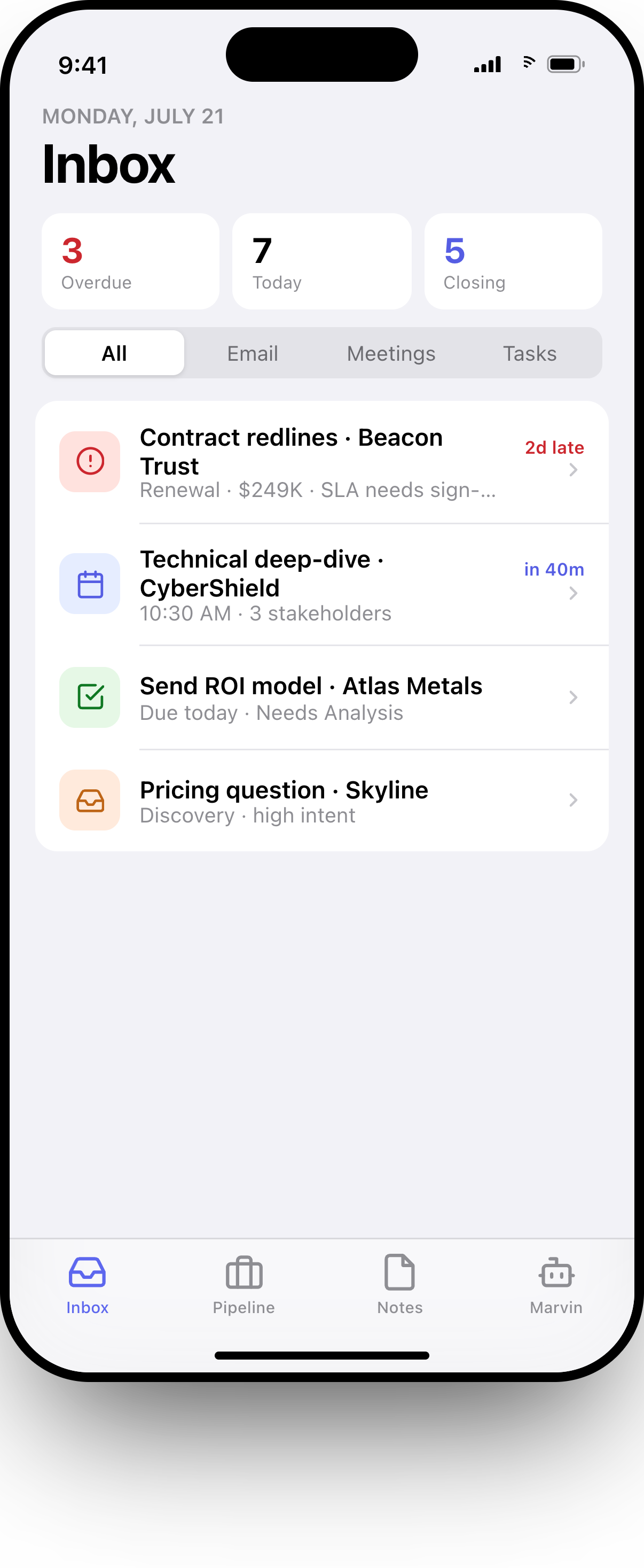 OppFlow mobile inbox